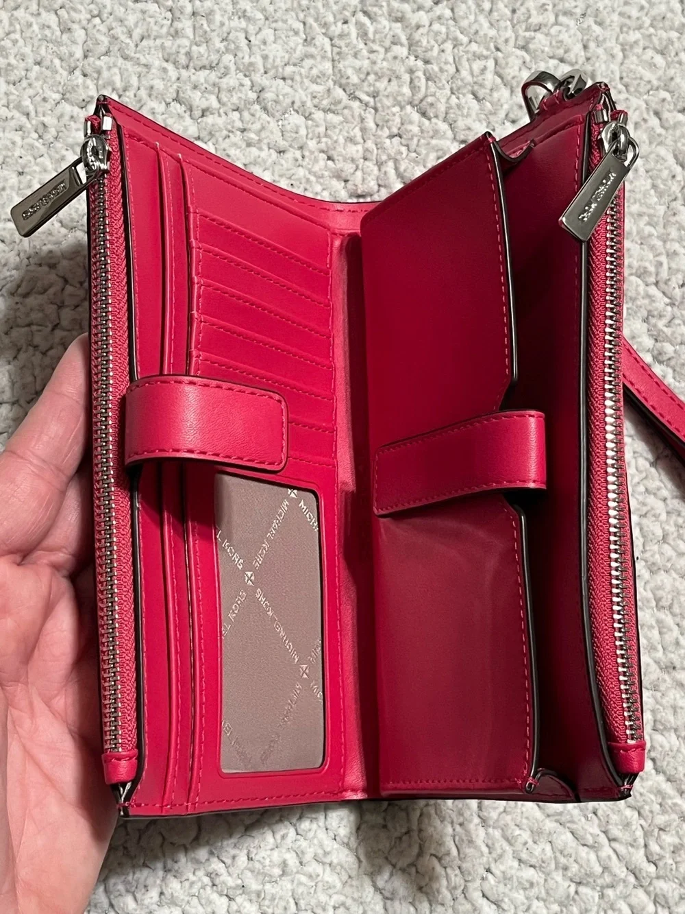 Michael Kors Large Double Zip Wristlet Credit Card Wallet in Electric Pink